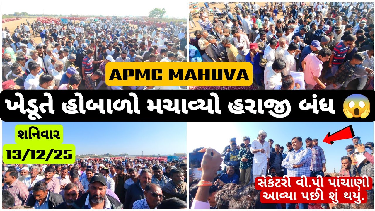 લાલડુંગળીમાં ખેડૂતે હોબાળો મચાવીને હરાજી બંધ કરાવી😱| વી. પી પાંચાણી સાહેબ શું બોલ્યા🔥APMC MAHUVA🧅