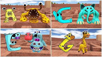 ALL GARTEN OF BANBAN 1-4 vs ALPHABET LORE (A-Z) FAMILY In BIG MAZE! [Garry
