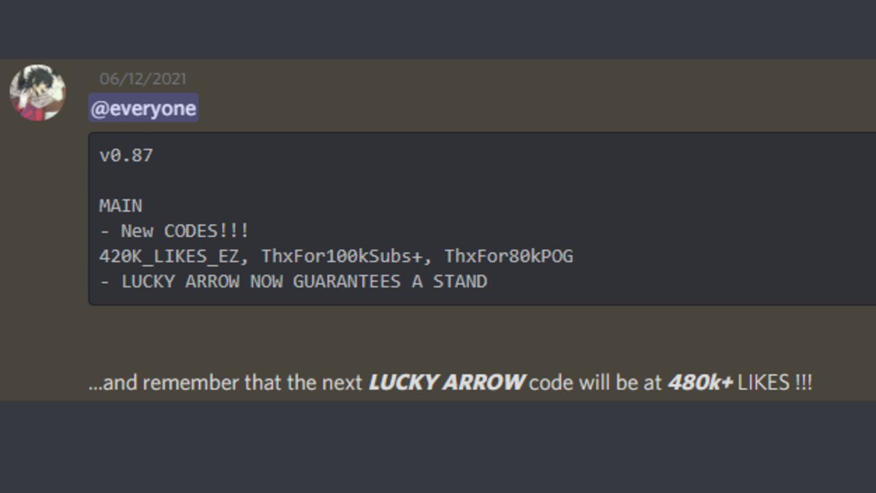 Using the new lucky arrow code in YBA 