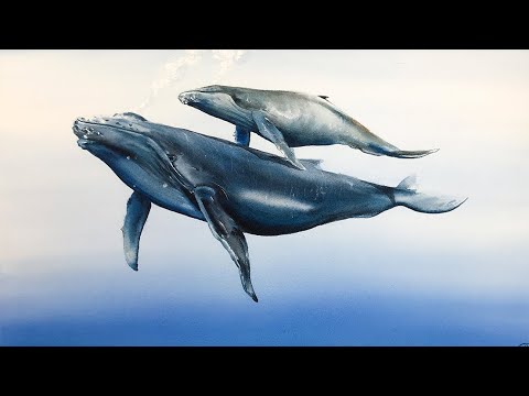 Whales underwater painting