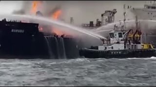 Massive fire engulfs oil tanker in Gulf of Mexico