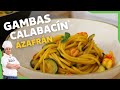 Linguini con gambas, calabacín y azafrán 🌱 Receta de pasta italiana con zucchini 🍝