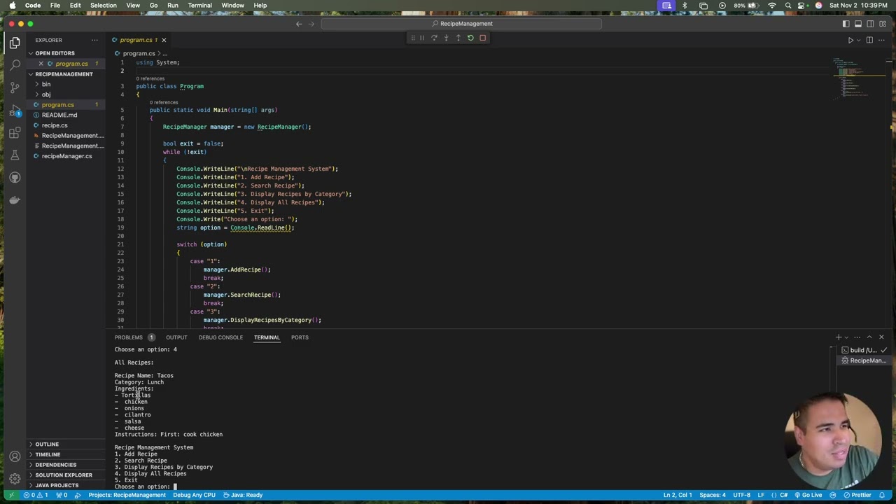 Recipe Management System in C#