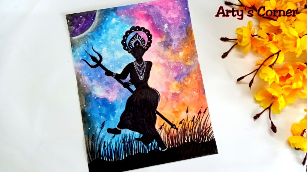 Navratri Drawing || Durga Maa Navratri Drawing || Galaxy || How to Draw  Durga Maa by Arty's Corner - YouTube