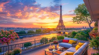 Porch Coffee Shop Ambience to Enjoy the Sunset in Paris, France ☕ Relaxing Jazz Background Music
