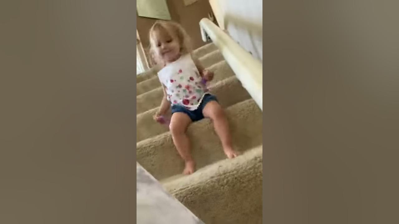 Baby scooting down the stairs YouTube