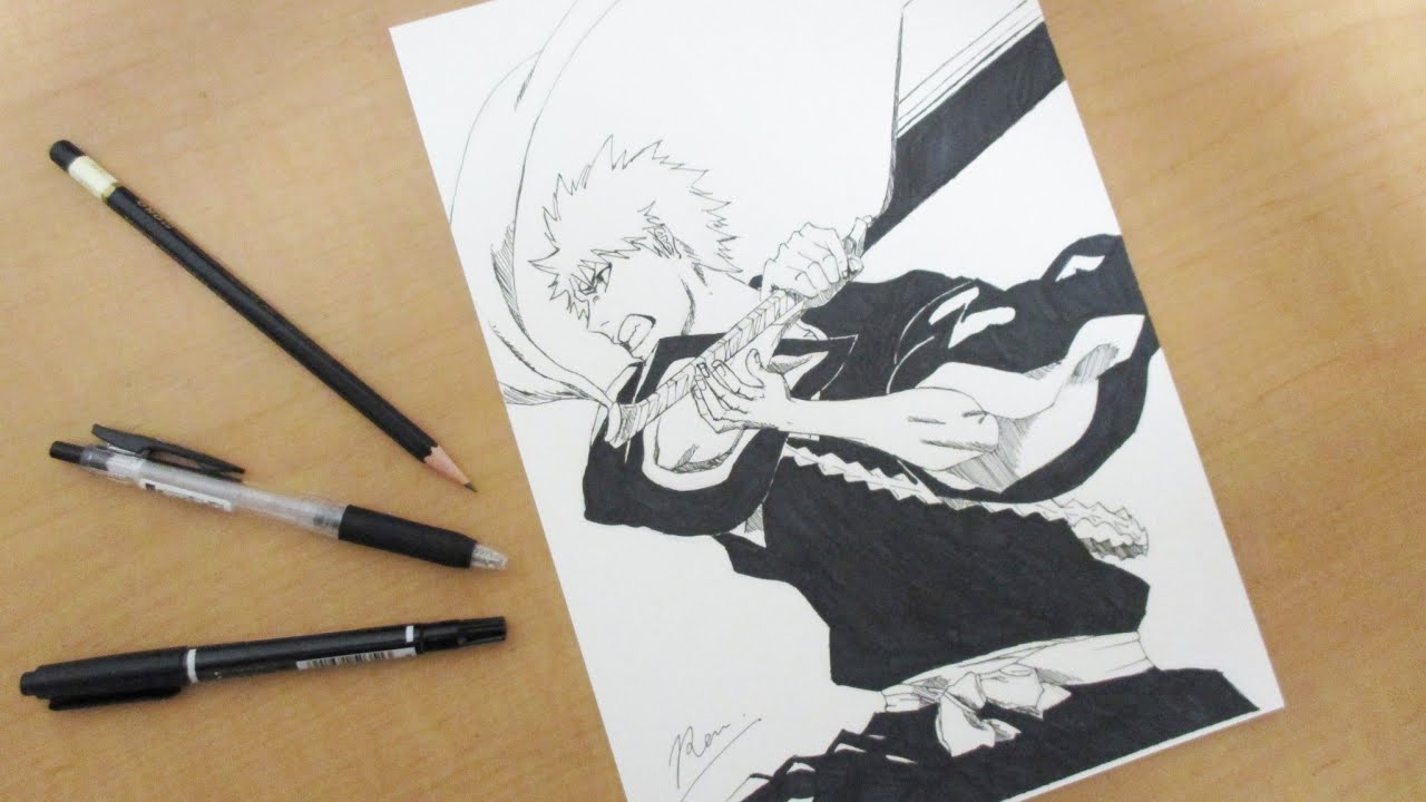 Drawing Ichigo Kurosaki of BLEACH with a pen 【Manga Art】 - YouTube