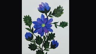 Painting Blue Flowers with Acrylic Colors for beginners | Satisfying Art Process💙🪻