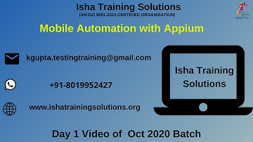 Mobile Automation With Appium Day 1 Video.  Call / whatsapp us on +91-8019952427 to LIVE sessions
