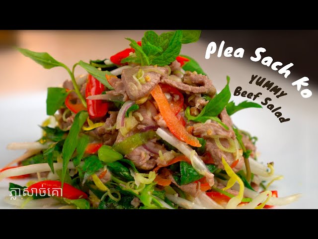 HOW TO MAKE PLEA SACH KO | Cambodian Beef Salad | ភ្លាសាច់គោ class=