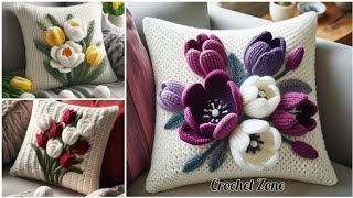 Latest crochet pillow cover design model knitted with wool. Hand knitted crochet cushion cover ideas