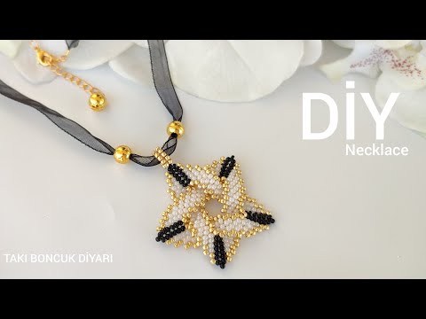 Kum boncuktan kolay yıldız kolye yapımı/Easy to make beaded star necklace with only seed beads