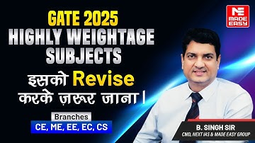 Highly Weightage Subjects for GATE-2025 | Must revise before exam | All Streams | MADE EASY