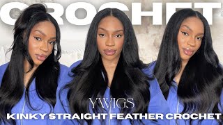 YWIGS Feather Crochet Kinky Straight Blowout Hair RE-INSTALL | Protective Style Tutorial