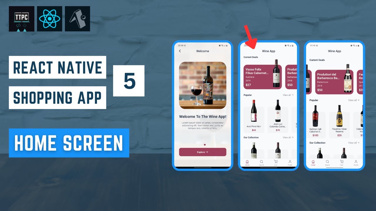 React Native Wine Shop App #5 - Home Page - YouTube