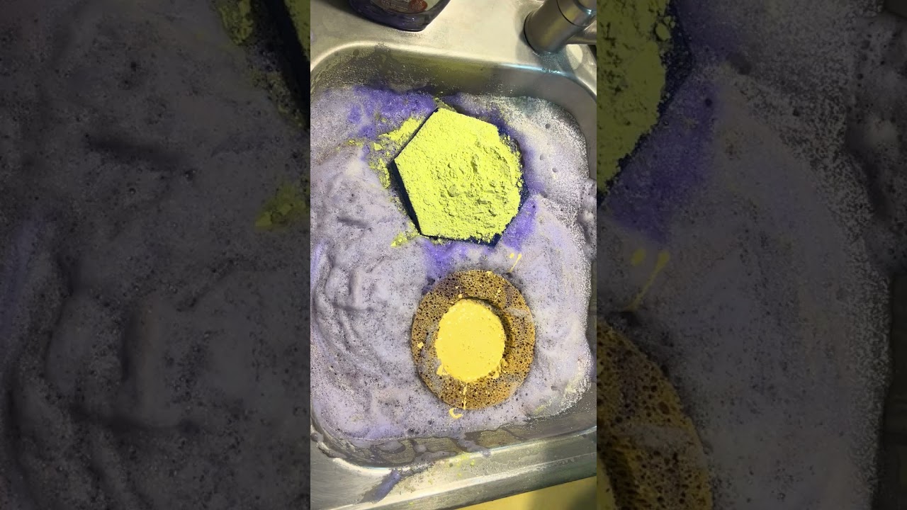 ASMR plum purple and yellow colored powder bombs 