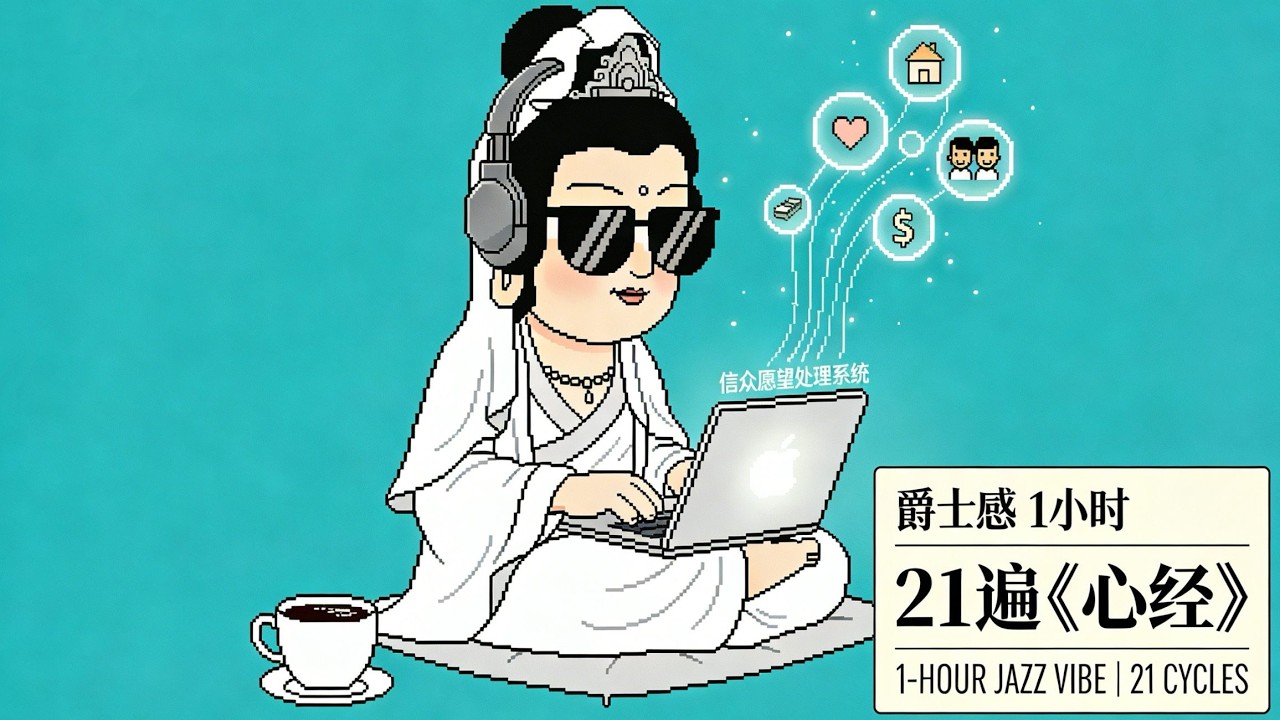 【般若波羅蜜多心經】 × 慵懶爵士 咖啡館氛圍 | 1小時 經文字幕 | 陪你讀書、辦公 | 賽博禪房 | ZEN | 撫平焦慮 放空大腦 | 開啟內在智慧