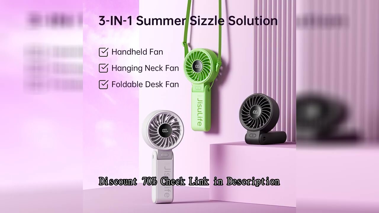 JISULIFE Portable Handheld Fan with LED Display,5 Speeds,5000mAh,150°Folded,3-IN-1 Hand/Desk/Neck Mu