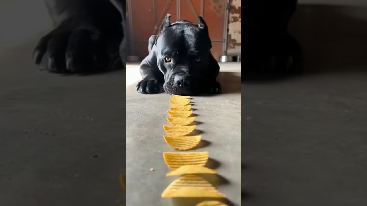 Heavy Black Dog Destroys Chips Line in Seconds | Extreme Speed Eating Challenge 🐕🔥
