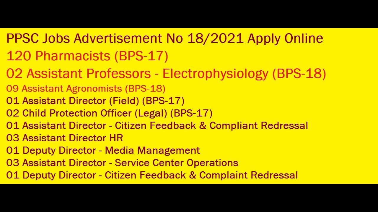 120 Pharmacists (BPS-17) PPSC Jobs June 2021 July Apply Online Consolidated Advertisement No 18/2021