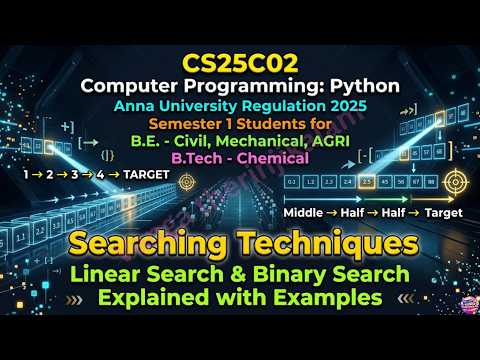 CS25C02 Computer Programming:Python|Searching Techniques|Linear Search & Binary Search with Examples