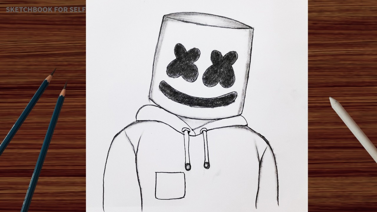 How to Draw DJ Marshmello Step by Step 🔥 Easy Cute Marshmello Pencil Drawing Tutorial