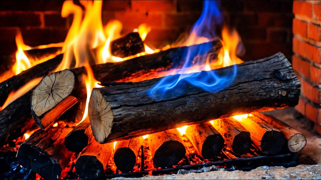 Tranquility & Firelight – 12H Soft Crackling Logs with Blue Flames in Rustic Hearth Ambience