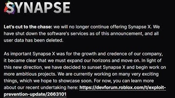 Synapse Partnered With Roblox,End Of Exploiting???