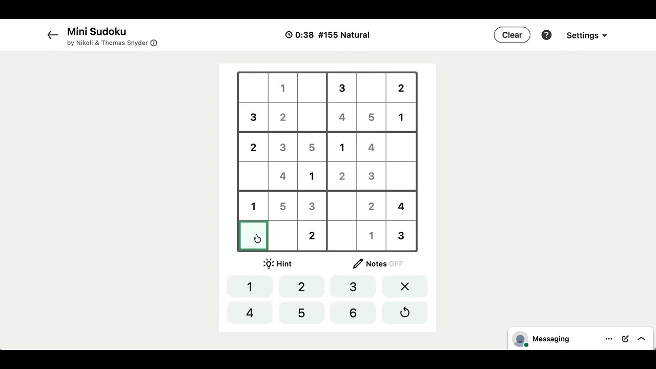 LinkedIn Mini Sudoku Answer Today #155 Natural