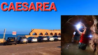 CAESAREA , ISRAEL. WALKING THROUGH A 2,000 OLD ROMAN WATER TUNNEL ANCIENT WATERS AND HEROD AQUEDUCT