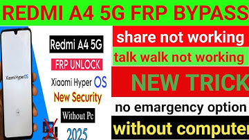 #REDMI A4 5g Frp Bypass Android 15. Google Account Bypass Xiaomi hyper os.New Update without pc 💯 %