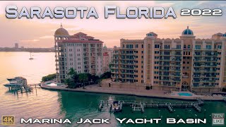 Sarasota's Marina Jack Yacht Basin & Bayfront Park - 2022 - 4k Drone Florida Sunset Footage Air2s