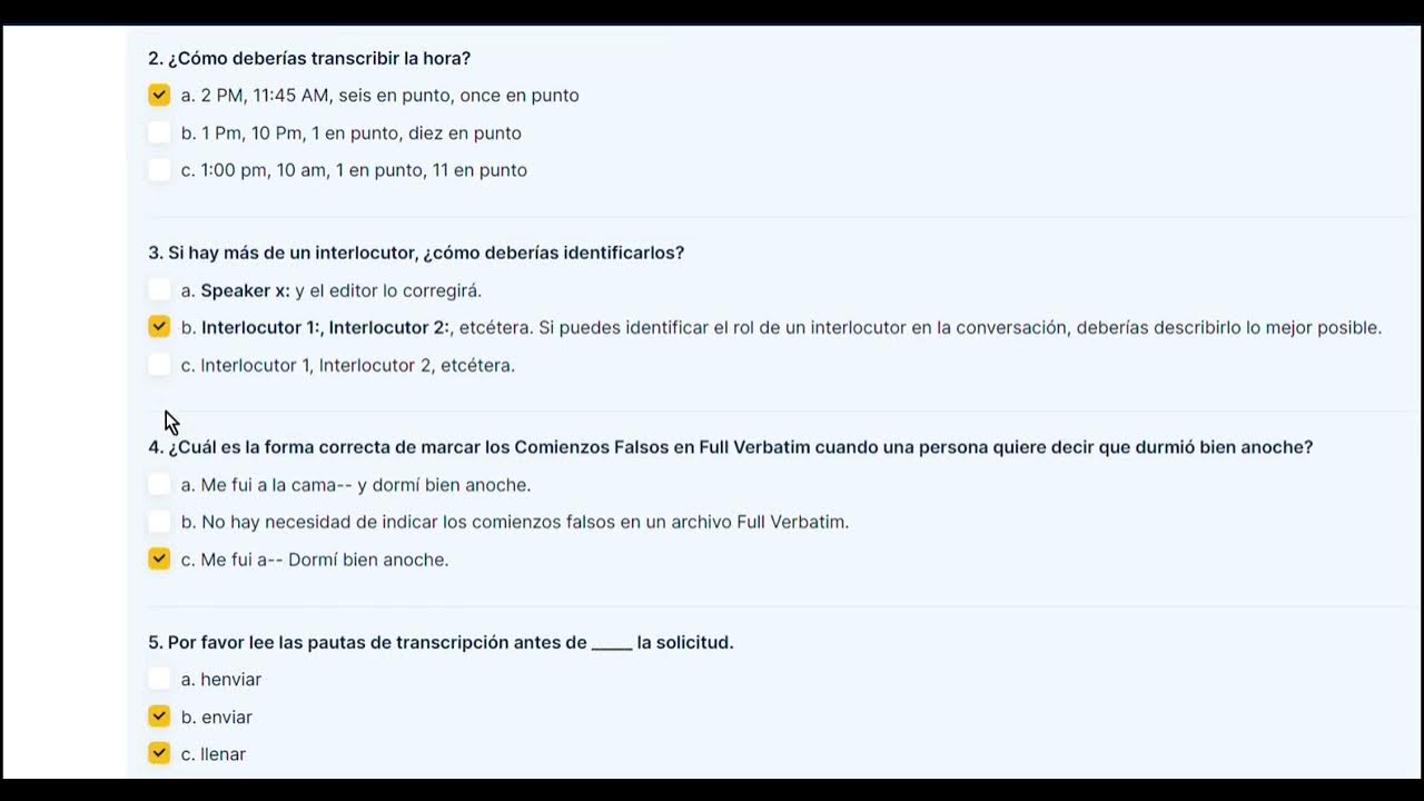 GoTranscript respuestas del test en español. YouTube