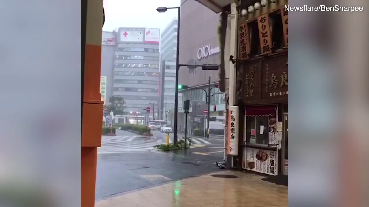 Senior citizen in Japan gets blown backwards by Typhoon Jebi