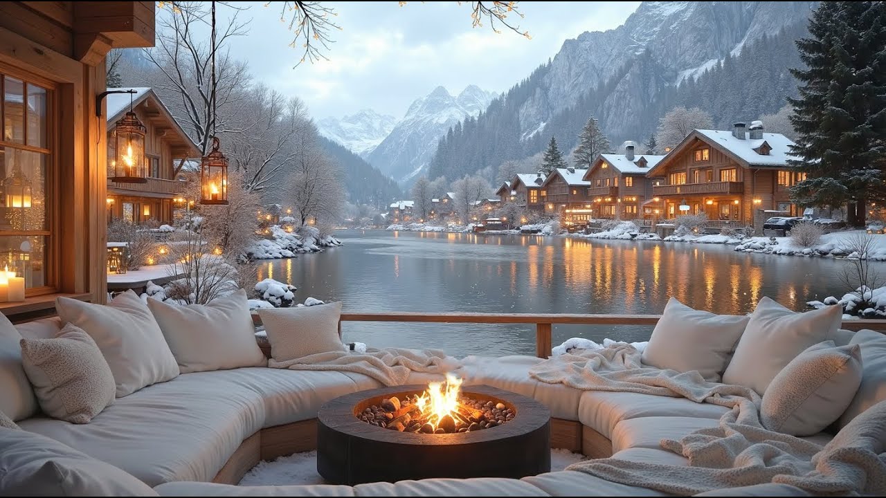 Quiet Winter Escape 🏞️🎷 Mellow Jazz, Snowy Lakeside & Winter Café Ambience
