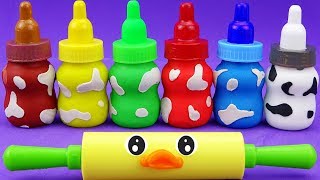 Making 6 Colors Baby Milk Bottle Playdoh - Learn Animals Surprise Toys with Nursery Rhymes songs