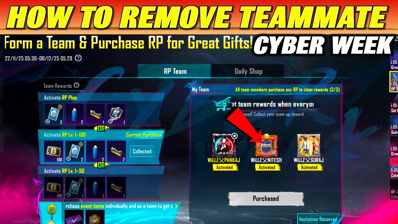How To Remove Team Member in Cyber Week Event BGMI | Cyber Week Event Team Kaise Hataye
