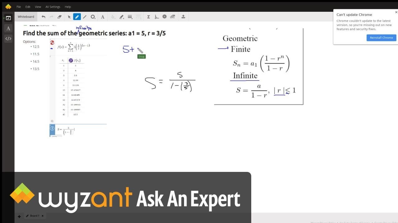 Find the sum of an infinite geometric series (show results on Desmos ...