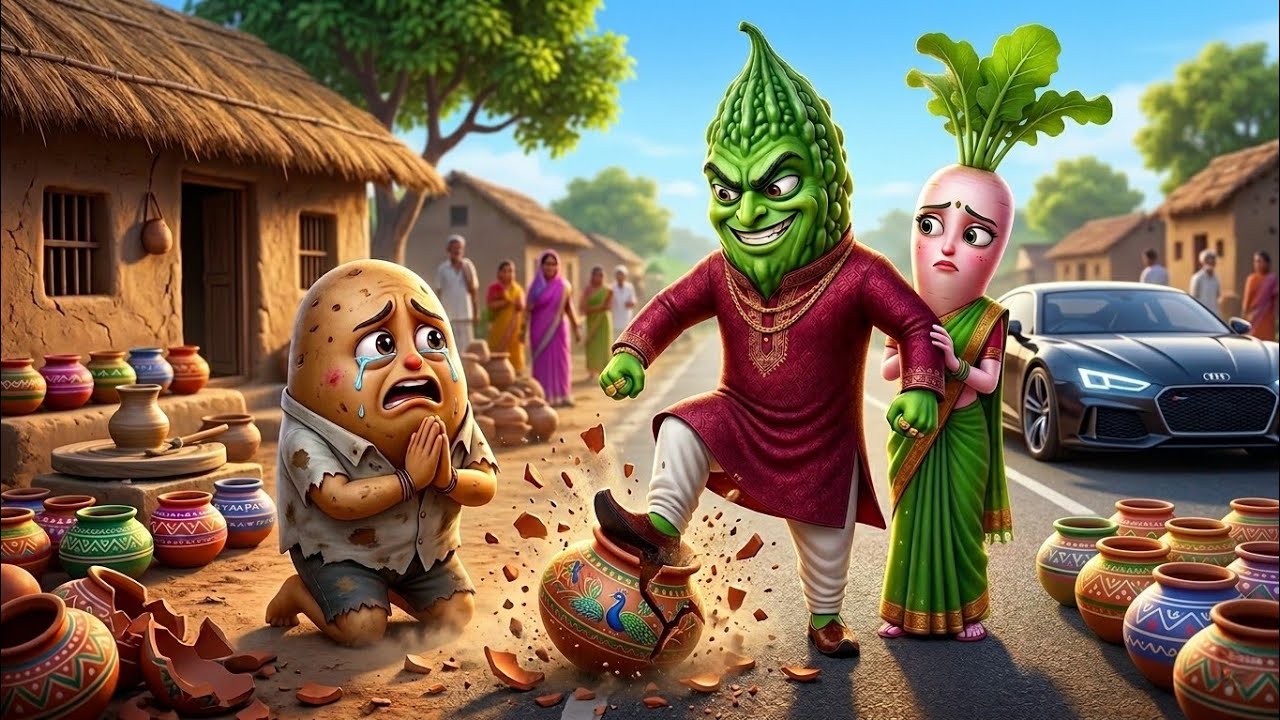 गरीब आलू को छोड़ मूली गयी अमीर करेले के साथ |  Emotional Vegetable Cartoon Story | Hindi Story