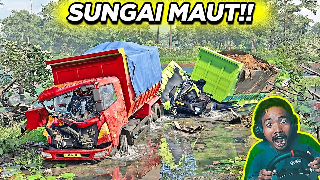 Challenge Sungai Level 1-5! Hino Lohan vs Hino New Gen Berakhir Hancur - BeamNG.drive