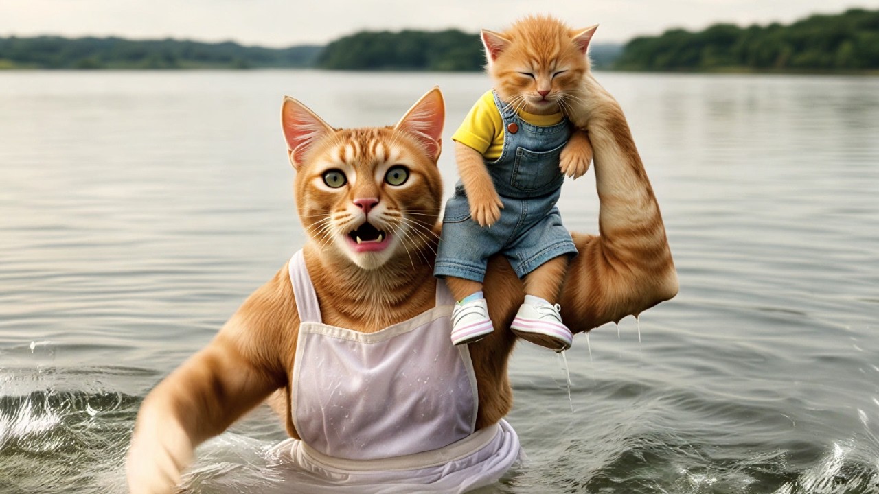 溺れかけた子猫を必死に救おうとする母猫💔最も感動的な救出