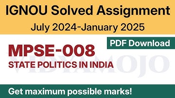 IGNOU MPSE 008 Solved Assignment 2024-25 PDF Download | English Medium | IGNOU MA Political Science
