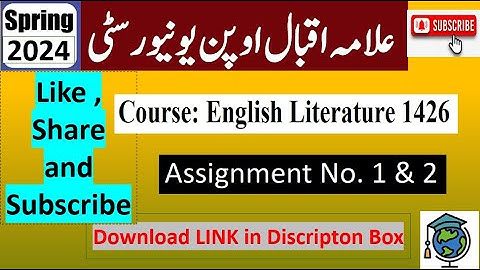 ⏩ AIOU Code 1426 Solved Assignment No.1 & 2 Spring 2024 || Subject: English Literature || (BA/B.Com)