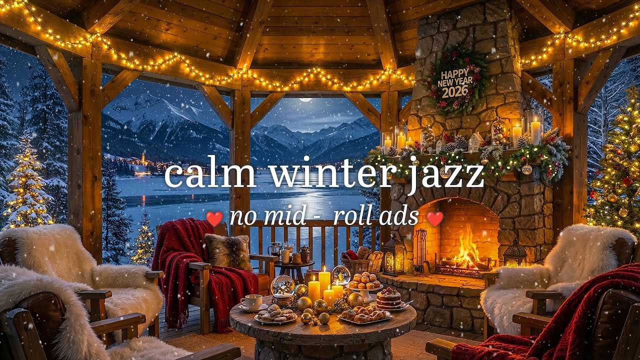 Calm Winter Coffeehouse (NO MID-ROLL ADS)❄️ Soft Jazz Playlist & Fireplace Crackles for Focus & Work