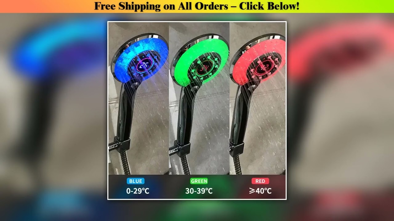 1PCS LED Shower Head Digital Temperature Control Shower Sprayer 3 Spraying Mode Water Saving