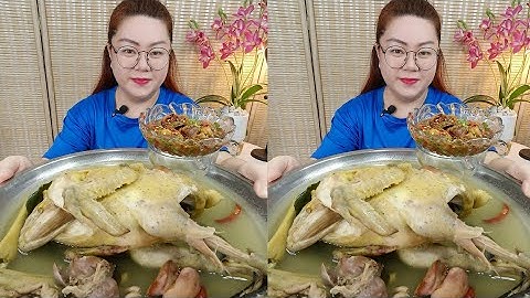 ต้มไก่บ้านเป็นตัวกินกับแจ่วมะกอกแซบคักขนาดจ้า