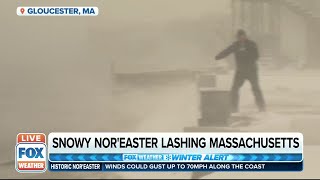 Nor'easter Winds Creating Near Whiteout Conditions In Gloucester, MA