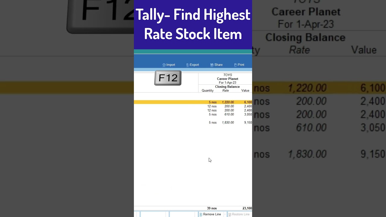 Tally Find Highest Rate Stock Item  