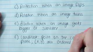 Transformations Vocabulary Notes