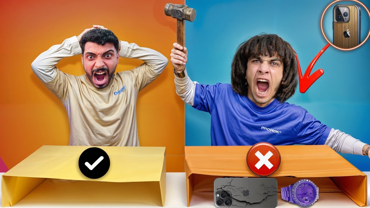 تحدي لا تكسر الصندوق الغلط!! انسكر الايفون بتاعي والساعه الهديه😭😱